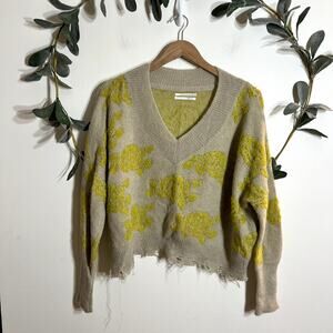 Anthropologie Chartreuse V Neck Sweater